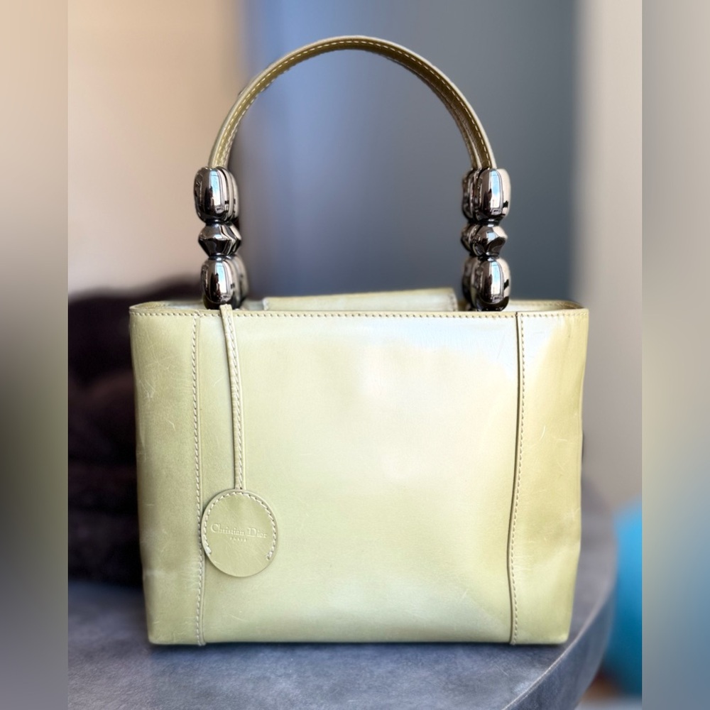Dior Vintage Maris Pearl Green Leather Mini Tote, Lady Dior Galliano era Y2K